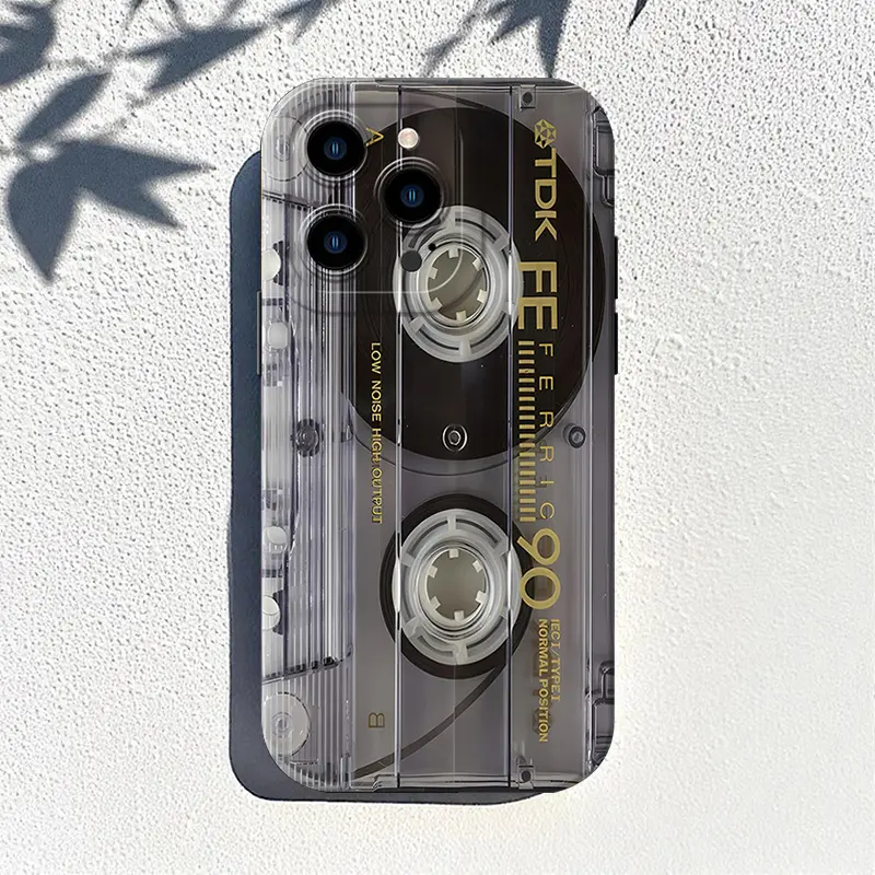 Retro Cassette Pattern Phone Case , Soft Silicone, Fully Protected and Shockproof Cover For iPhone 17 16 15 Pro Max 14 13 12 11 X Plus Air Mini 16E 17E Black Vintage