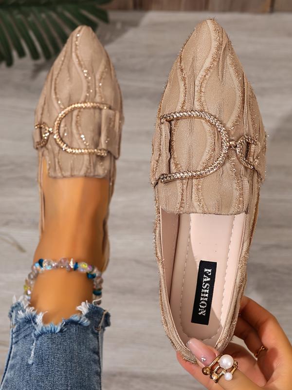 Women's New Floral Embroidered Flat Shoes, Rhinestone Decor, Pointed Toe, Low Heel, Comfortable, Anti-Slip, Durable, Casual All-Season Footwear, Flats Shoes