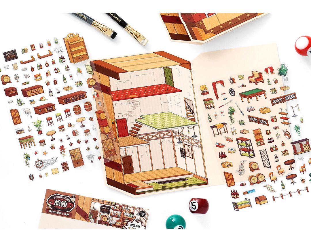 Old Money Series – 3D Foldable Scene Sticker Kit,DIY Buildable Miniature Diorama for Room Decor & Display,Vintage European Gift for Collectors & Craft Lovers, PET Sticker Set