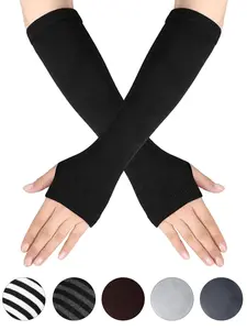 Women's Long Warm Knitted Fingerless Gloves, Men's Half-Mitten Multi-Color Options, Sporty Style, All Seasons, Slim-Fitting, Flexibility, Insulation