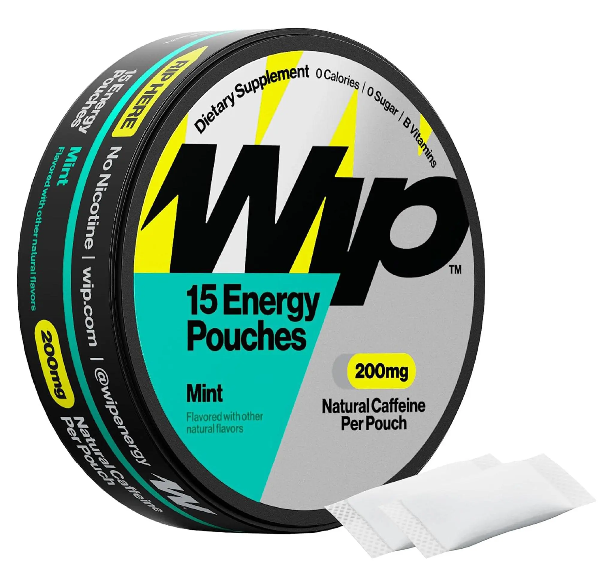 Wip Energy Pouches | 200mg Natural Caffeine | Vitamins and Minerals | Mint | 15 Pouches Per Can | 1 Can
