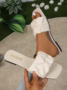 Women's Bowknot Design Slides, Casual Comfortable Flat Sandals for Beach, Fashionable Slippers for Indoor & Outdoor Wear, Shoe