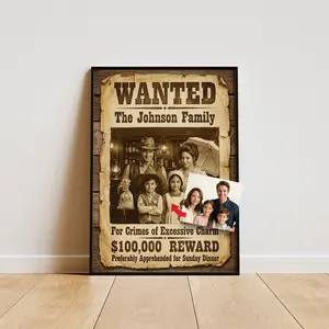 Custom Family Wanted Poster, Personalized Western Wall Art, Vintage Cowboy Style Photo Print, Funny Family Gift, Rustic Home Decor Poster