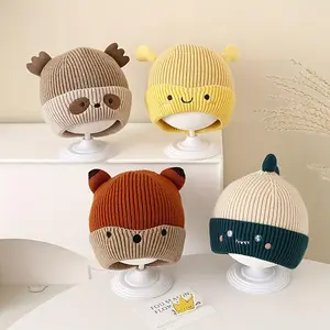 Child-Sized Knit Hat for 1-2 Years Old Kids, Thick Animal Face Cute Fluffy Character Ear Design, Soft Elasticity, Artificial Fur Accents, Hand-Washable for Christmas, Birthday Outfits, Child-Sized Hats
