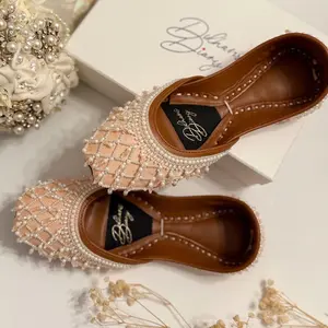 Light Peach Beaded Khussa Jutti: Handmade Indian Bridal Shoes