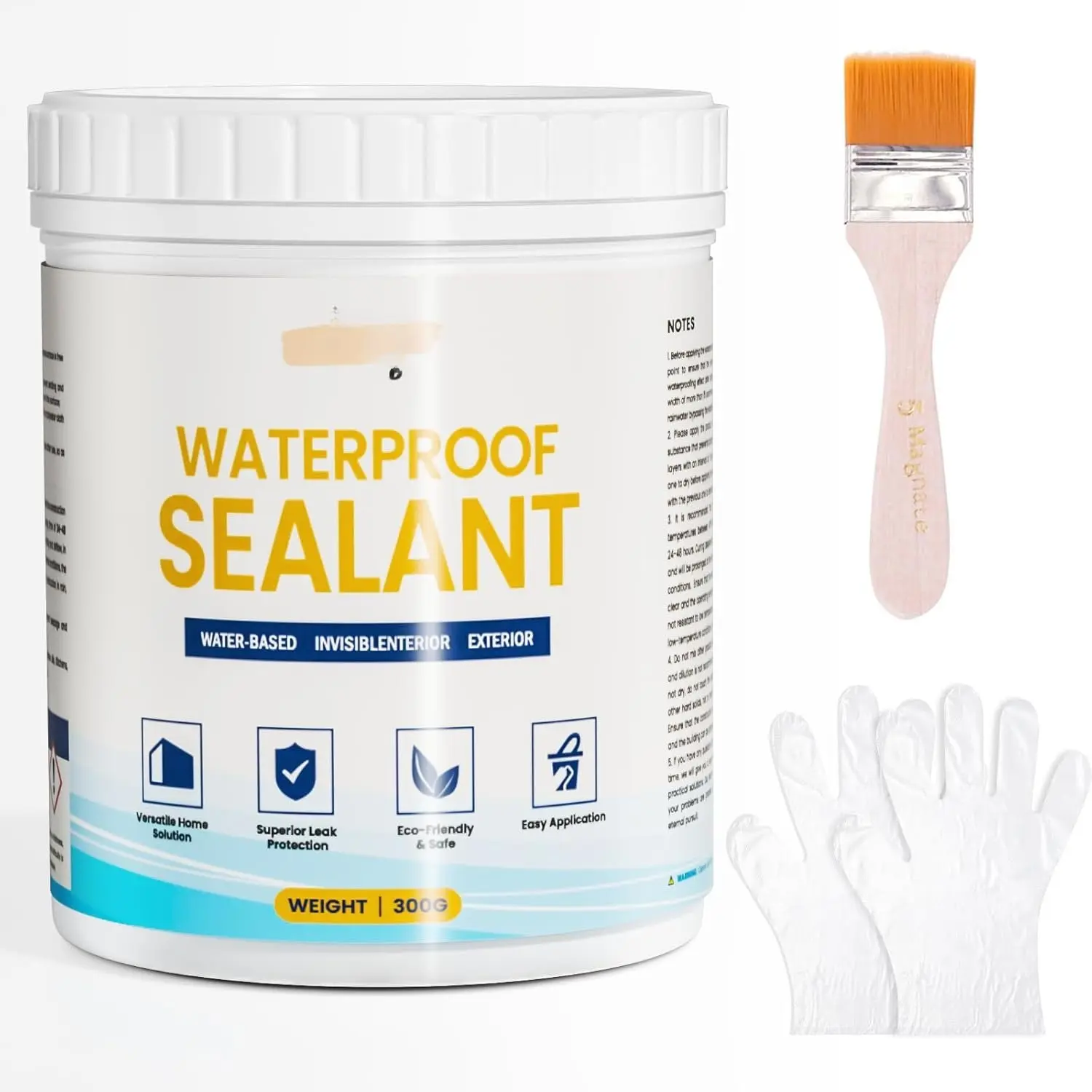 10.5oz Water-Based Transparent Sealant - Invisible Liquid Adhesive, Water Resistant, Durable Anti-Leakage Coating, Easy-to-Use with Brush, Applies in Dry Sunny Weather, for Tiles/Concrete, Rooftops, Kitchen Walls, Long Lasting Protection
