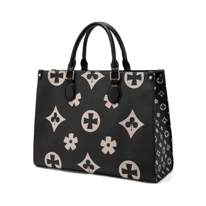 IVKMIVK Luxury Designer Inspired Floral Monogram Tote Bag Women Large Capacity Tawny Black White Top Handle Shoulder Bag Viral TikTok Work Travel Handbag