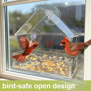 High Definition Transparent Acrylic Bird Feeder House Shape, Window Sill Bird Watching Device, Close-Up Bird Viewing Tool, Bird Feeder Station