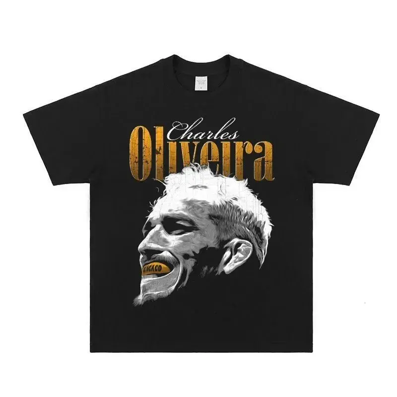 Charles Oliveira T-Shirt, MMA Fighter Graphic Tee, Blonde Hair Gold Teeth Silhouette Streetwear, Retro Combat Sports Fan Gift for Boyfriend