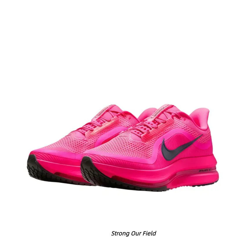 Hot Pink Mesh Running Sneakers Black Side Logo Long Visible Air Cushion Thick Soft Cushion Midsole Lightweight Breathable Fitness Shoes Unisex