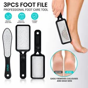 Foot File 3 Pack – Stainless Steel Feet Scraper for Dead Skin, Heel Grater Callus Remover Tool, Pedicure Rasp for Cracked Heels – Use on Wet or Dry Skin, for Men Women – Foot Scrubber for Home Pedicure