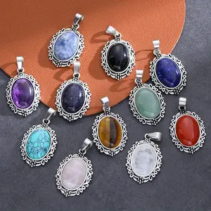 5Pcs Oval Shaped Natural Carved Stone Jewelry Pendants, Suitable for DIY Necklaces, Bracelets, Backpack Pendants, Perfect for Gifting To Friends