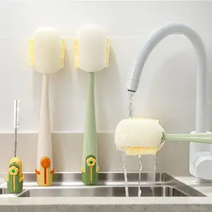 5-in-1 Bottle & Straw Cleaning Brush – Multifunctional Tool for Bottles, Cups Portable Long Handle Bottles Scrubber for Cup Lids, Hard Bristle Sponge Head Bottle Brushes