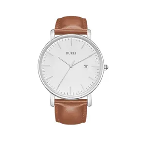 BUREI Men's Fashion Minimalist Wrist Watch Analog Date with Leather Strap