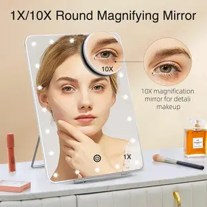 Lighted Makeup Mirror with 10X Magnification Mirror, Makeup Vanity Mirror with 20 LED Lights and Phone Holder, Touch Sensor Dimming