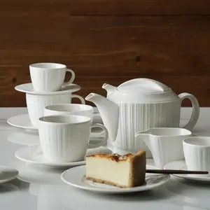 Blue Lotus Pure White Straight Pattern Coffee Appliance Milk Pot Stylish Tea