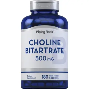 Piping Rock Choline Bitartrate 500mg | 180 Capsules | Non-GMO, Gluten Free Supplement