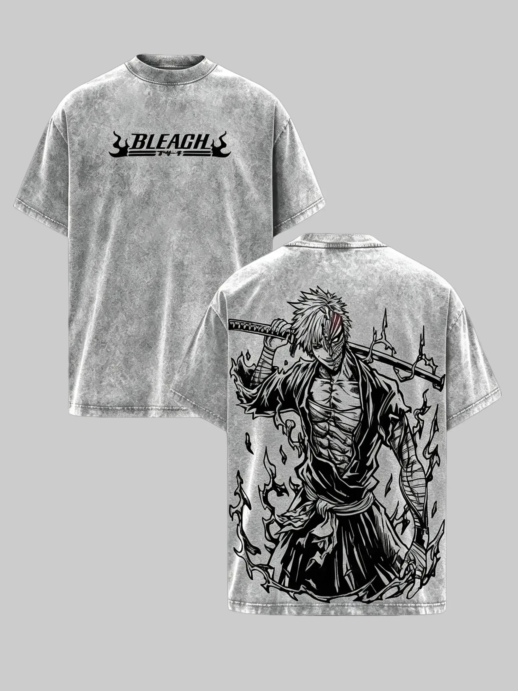 BLEACH Ichigo Kurosaki Vintage Washed Graphic T Shirt Oversized Heavyweight Cotton Anime Streetwear Manga Tee Y2K Harajuku Japanese Retro Summer Unisex Loose Fit