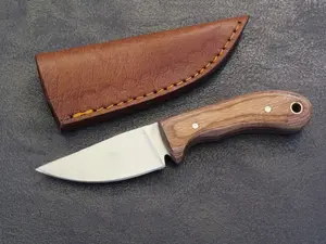 6” Mini Fixed Blade Knife Full Tang Wood Handle Custom Leather Sheath Sharp Edc