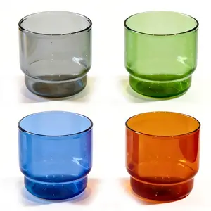 Stackable Colored Glass Cups-Small Modern Bodega Glasses for Wine, Cocktails, Juice, Desserts-Dishwasher Safe Drinkware Stylish