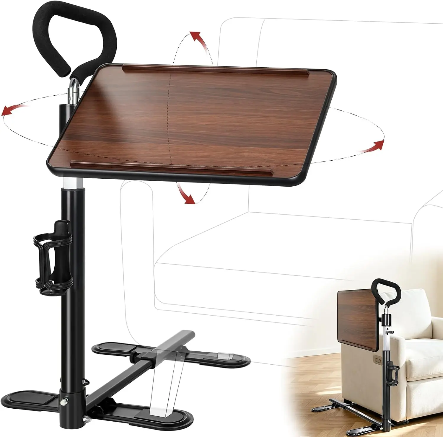 Tiltable Swivel Table for Recliner,180°Rotatable Recliner Table | Stand Assist Swivel Tray Table,30LBS Tabletop Supports,for Recliner/Sofa/Chair/Lift Chair,Easy Storage(Wood Tone)