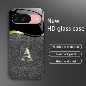 Suitable for [Google Pixel 9] New high-end flashing letter glass mobile phone case New business simple metal paint electroplated glass mobile phone case Affordable anti-fall and anti-fingerprint-888