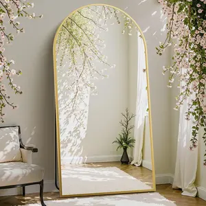Full Length Mirror Hanging or Leaning Against Wall, Aluminum Alloy Thin Frame with Stand for Living Room Bedroom Home Decorating