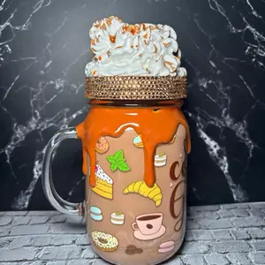 Coffe Tumbler with Unique Design Featuring Sweet Desserts and Whipped Cream Topper