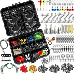 AOYADA 187 Fishing Accessories Kit, Organized Fishing Tackle Box with Tackle Included, Fishing Hooks, Fishing Weights Sinkers, Fishing Gear and Equipment, Fishing Gift for Men