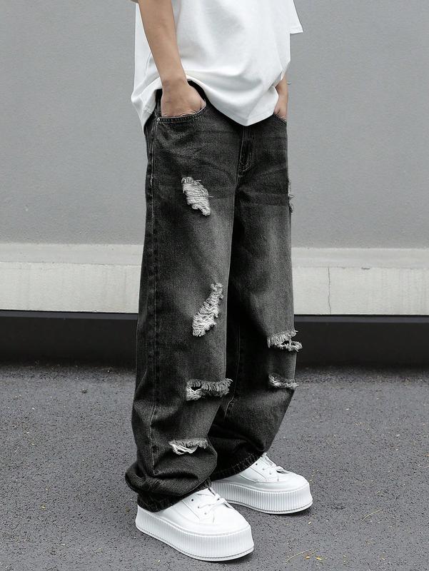 Men’s Loose Fit Distressed Denim Jeans for Streetwear and Everyday Style gift for dad jeans pants for men christmas gifts for dad mens pants cute boyfriend gifts mens jeans black jeans fall clothes dad gifts for christmas winter clothes