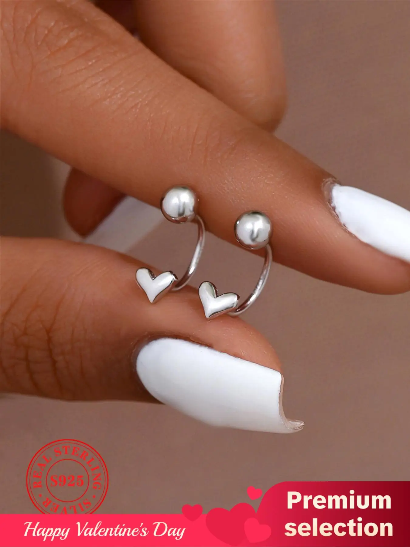 925 Sterling Silver Heart & Ball Design Earrings, Cute Round Ball Decor Earrings, Fashion Jewelry Accessories for Women & Men