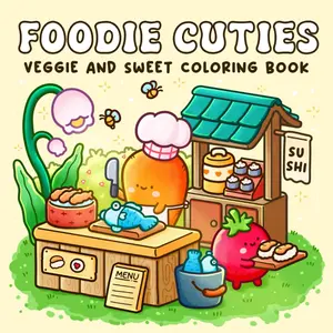 Foodie Cuties Coloring Book - Adorable Veggies, Funny Fruits, Sweet Food Themed Activity Books for Relaxation and Stress Relief