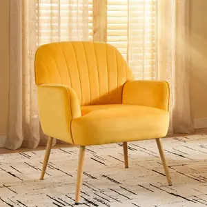 Velvet Upholstered Accent Chair with Metal Legs, Modern Luxury Single Sofa Armchair, Comfy Barrel Chair for Living Room, Bedroom, Office, Waiting Room & Cafe