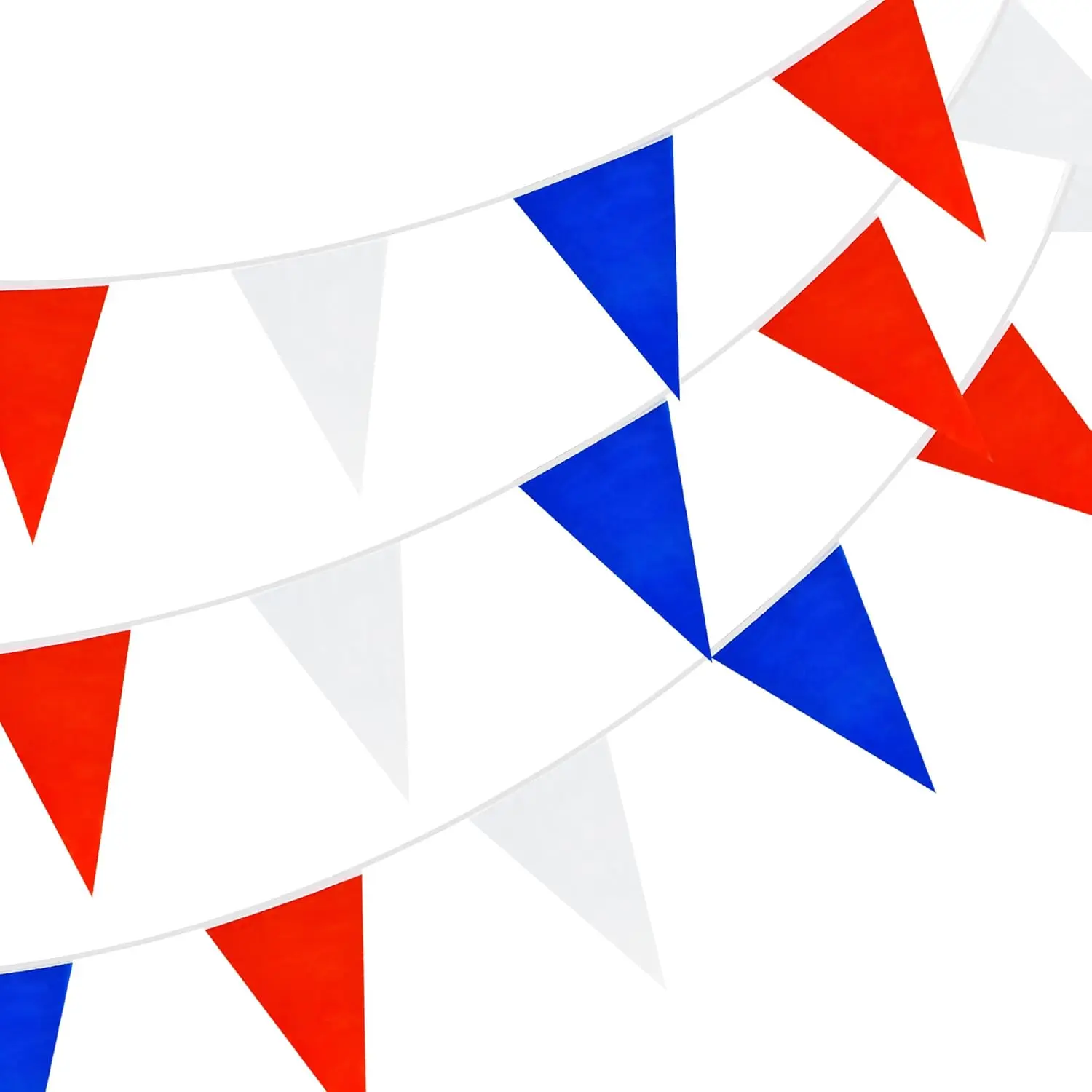 100 Ft Red White Blue Reusable Triangle Pennant Banner 83 Flags for Party Decor