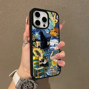 Van Gogh Style Cat Collage Adorable Magnetic Case for iPhone11/12/13/14/15/16/17/promax MagSafe Compatible, Lightweight, Anti-Fall | Girly & Chic Style