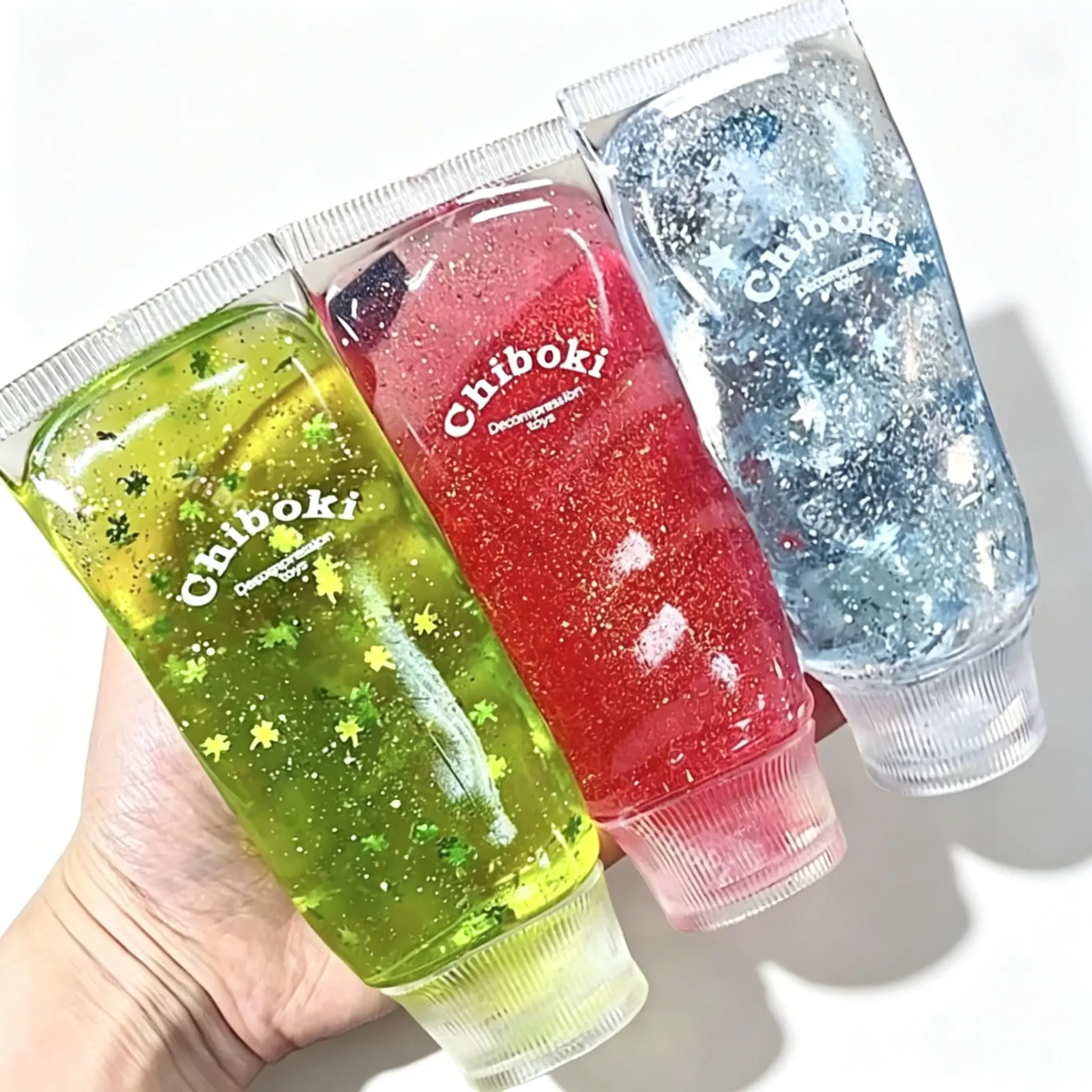 Sparkle Glitter Toothpaste Squishy Fidget Toy, Clear Gel Tube Decompression Squeeze Hobby Toy, Calming Anti-Anxiety Sensory Toy for Teens & Adults, Soft Stretchy Stress Relief Squish Toy with Star Sequins, Green Red Silver Multicolor Fun Play Fidget Toy