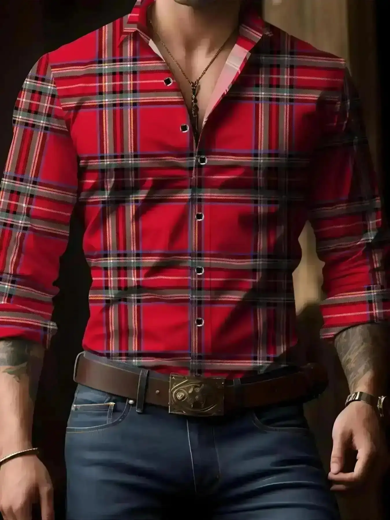 2026 Men's Regular Fit Plaid Print Button Closure Shirt, Button up Shirt, Casual Long Sleeve Collared Top for All Seasons, Fashion Men's and Stylish Design, ComfortWear, ModernStyle, TrendyLook, UrbanStyle, ComfortFit