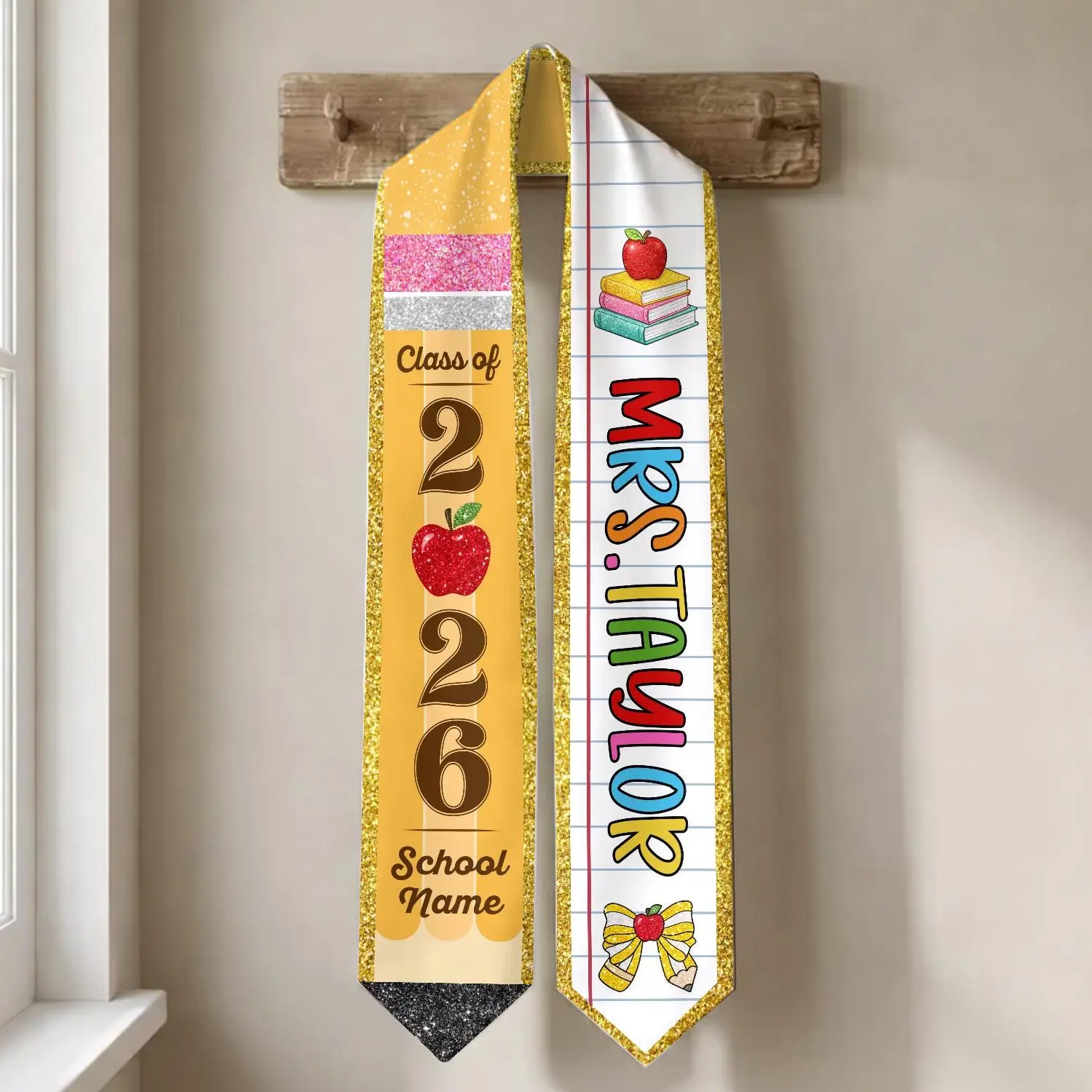 Custom Teachers Graduation Stole Class Of 2026, Teacher Graduation Stole 2026, Teacher Stole, Pencil Stole Graduation, Sash For Teacher