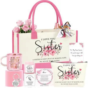 7-Piece Sister Gift Basket🎁| Best Xmas/Birthday/Mother’s Day Gifts for Sister (From Sister/Brother!) Set Jar Party Supplies Pearl Tote Lavender