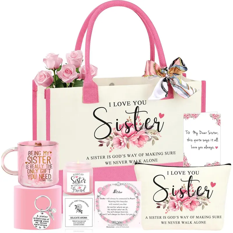 7-Piece Relaxing Gift Basket with Pearl Tote, Lavender Jar - Party Bags, Gift-Boxed Festive & Home Supplies for Sister Holiday Presents