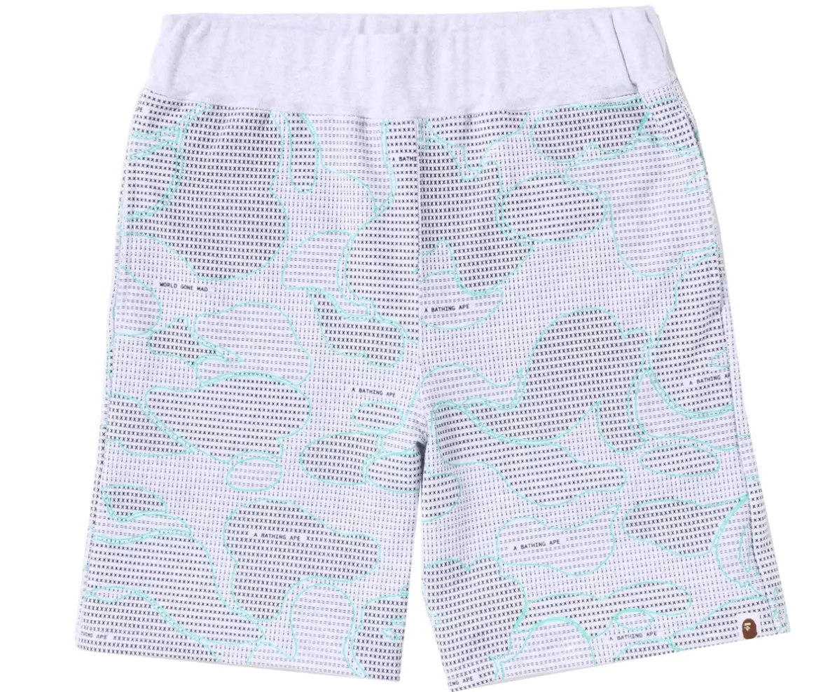 Bape Text Code Camo Grey Sweat Shorts Size Small
