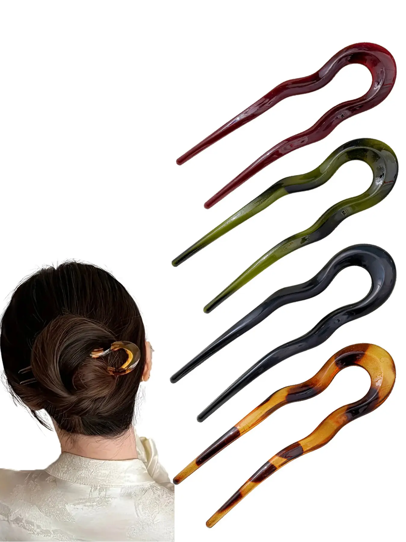 4-piece set of solid color U-shaped large hairpins, women's simple and casual fashionable hair clips, hair styling clips, hair accessories, suitable for wearing in various occasions