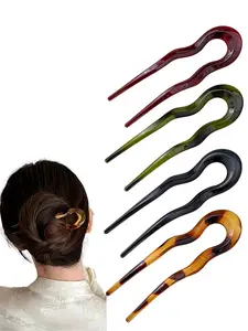 4-piece set of solid color U-shaped large hairpins, women's simple and casual fashionable hair accessories, suitable for wearing in various occasions