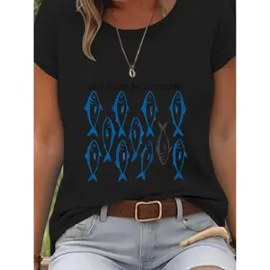GGOR Unique White Women's T Shirt - Short Sleeve Slim Fit Casual Graphic Tee Featuring a Vibrant Blue Fish Design with a Gray Fish and Inspirational Text CALLED to BE DIFFERENT on the Back - Perfect1 Three Color Women's Clothing