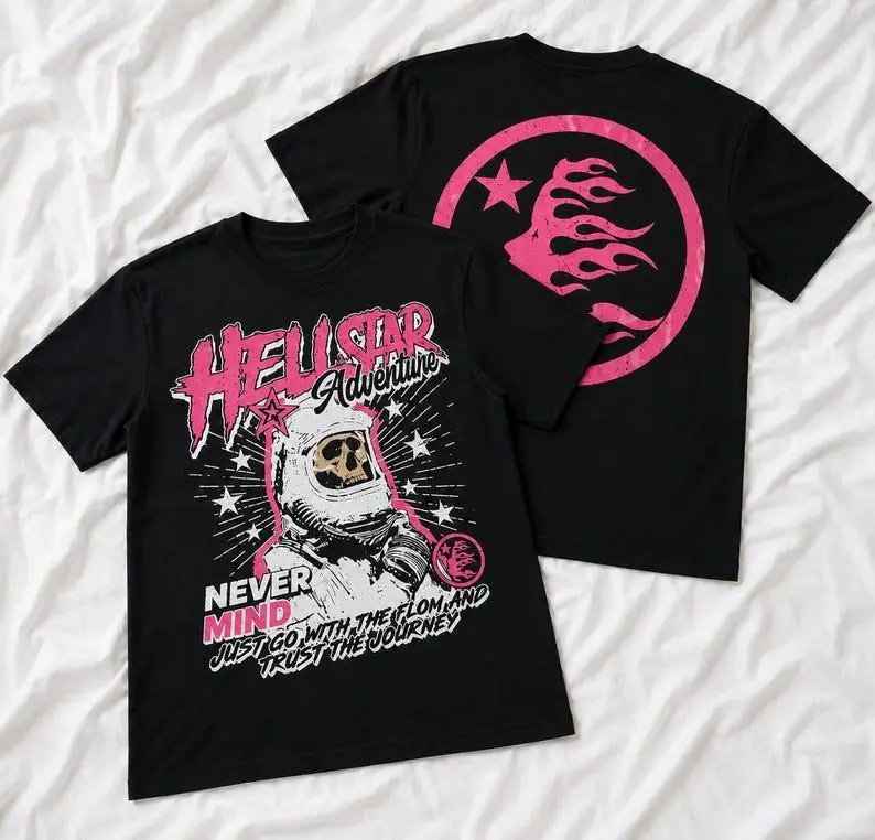 Hellstar Skull Astronaut Tee | Retro Space Helmet, Neon Pink Stars