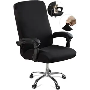 Office Chair Cover, Removable Desk Chair Cover with Zipper, Stretch Anti-dust Universal Rotating Office Seat Slipcover, Washable High Back Computer Seat Protector for Pets, Large, Black