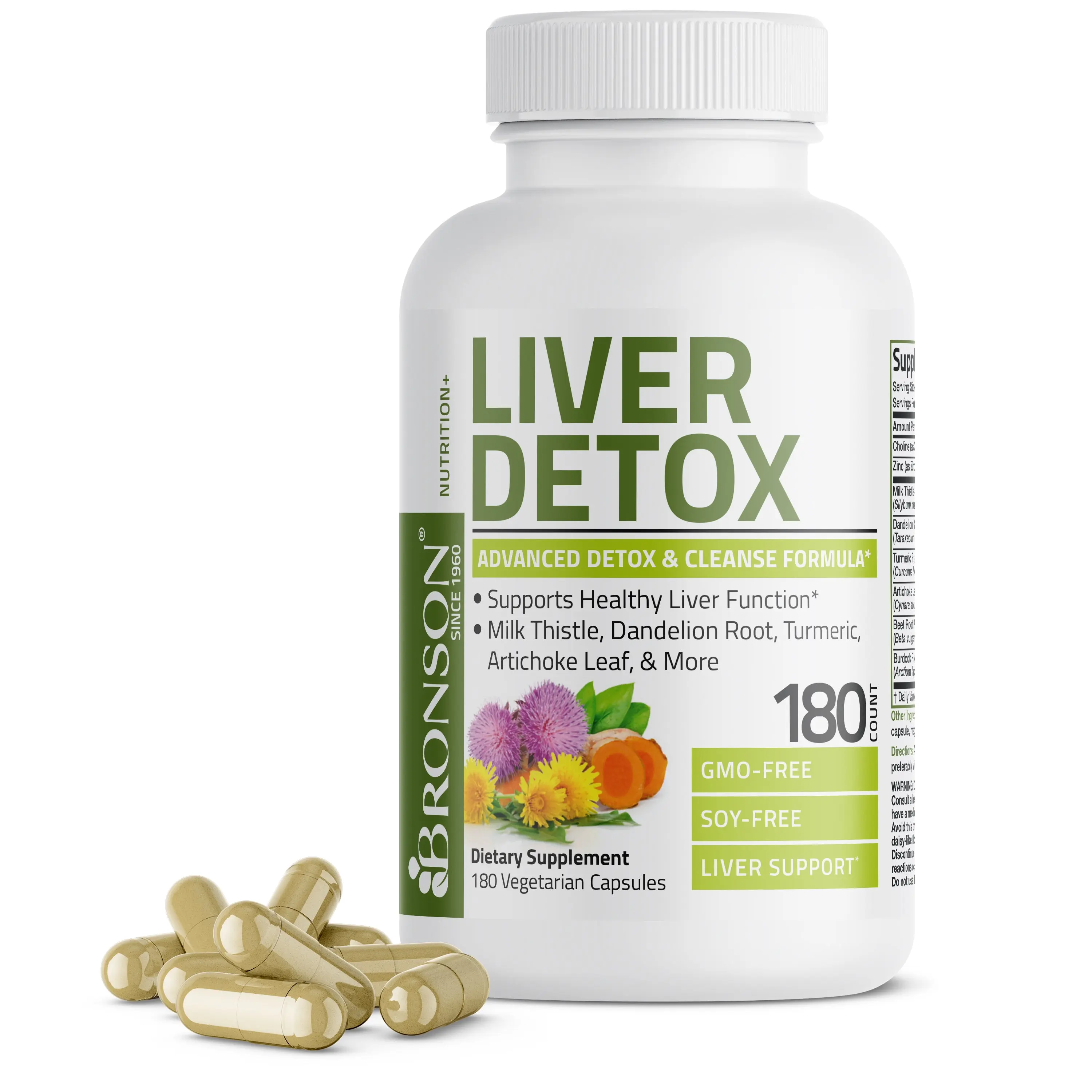 Bronson Liver Detox Advanced Detox & Cleansing Formula - Non-GMO Dietary Supplement with Milk Thistle, Dandelion Root, Turmeric, Artichoke Leaf & More turmeric curcumin