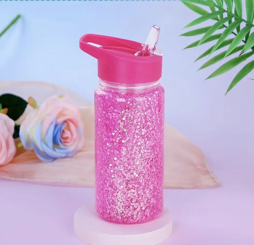 10 Oz Acrylic Kids Snowglobe Tumbler, Leak Proof Flip Straw Snow Globe Cup for Glitter.
