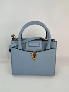 Pre-owned VERSACE Leather tote bags nVirtus Top Handle Grained Calfskin Light Blue Tote