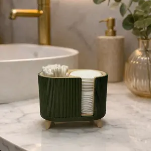 The Gatsby Q-Tip and Cotton Pad Holder  - Color Options in Black/Tan or Green/Tan - Stylish Holder for your Bathroom or Vanity Needs